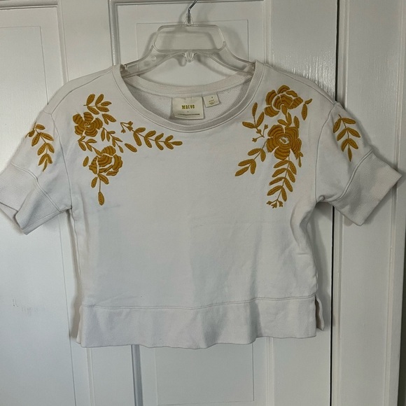 Maeve by Anthropologie Vineland Embroidered Cropped Short Sleeved Sweatshirt XXS - Picture 5 of 14